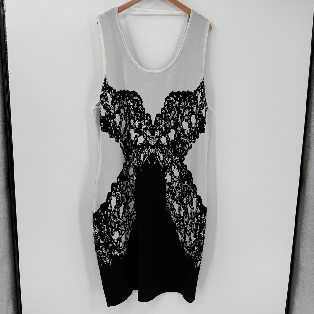 NWT Lane Bryant 26/28 Black White Lace Print Bodycon Sweater Dress
